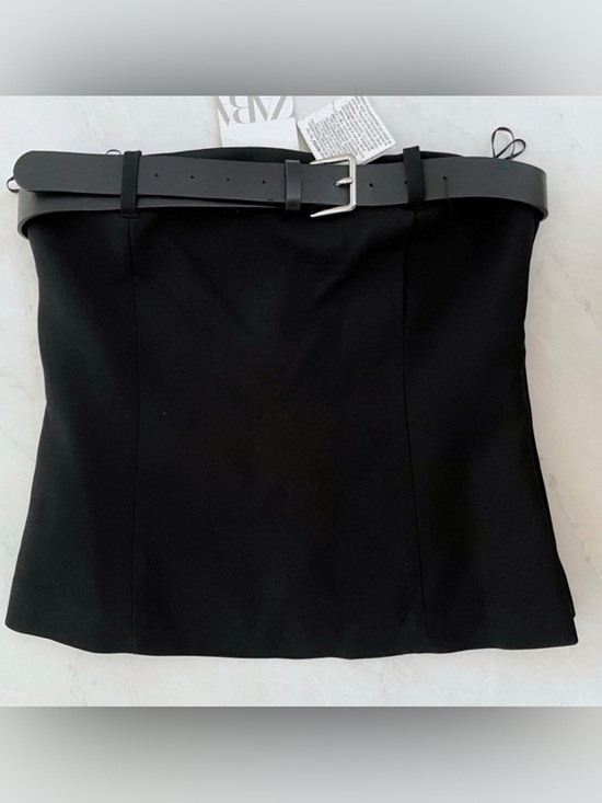 Zara Tops - Zara Black Tailored Crop Top with Wide Buckle Belt